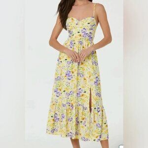 Astr Yellow and Purple Floral Midi Dress